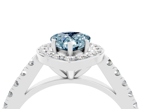 Silver Pear Cut Halo Diamond Ring with Pavé Band and Three-Prong Setting_12