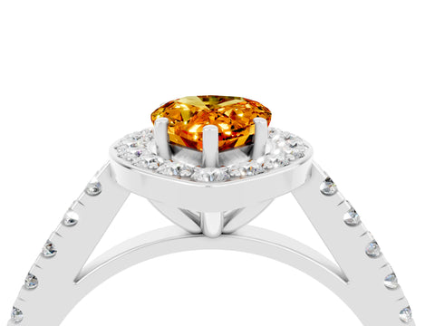Silver Pear Cut Halo Diamond Ring with Pavé Band and Three-Prong Setting_14
