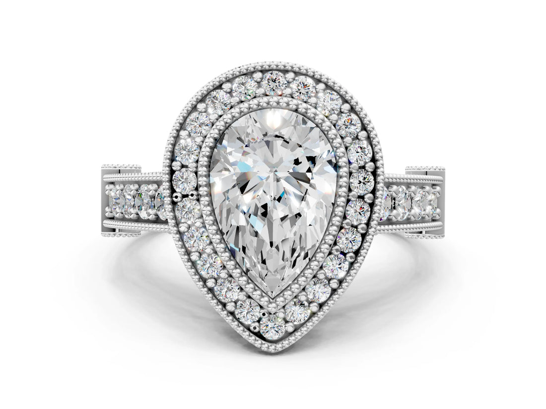 Silver Pear Cut Halo Diamond Split Shank Pave Ring_13