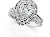 Silver Pear Cut Halo Diamond Split Shank Pave Ring_14