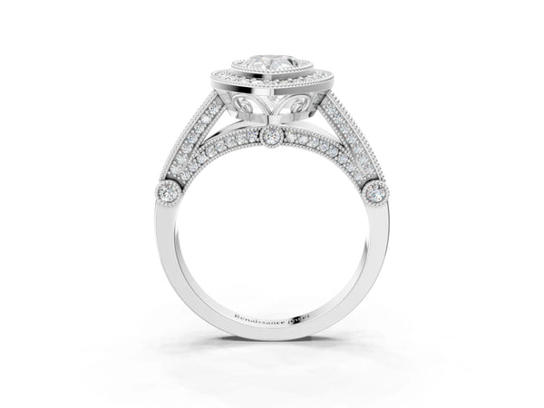 Sterling Silver Pear-Shaped Vintage Bezel Halo Engagement Ring Setting
