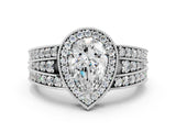 Silver Pear Cut Halo Diamond Split Shank Ring with Prong Setting_7