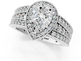 Silver Pear Cut Halo Diamond Split Shank Ring with Prong Setting_8