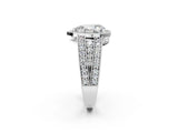 Silver Pear Cut Halo Diamond Split Shank Ring with Prong Setting_9