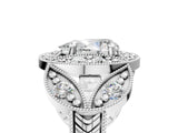 Silver Pear Cut Halo Milgrain Diamond Engagement Ring with Leaf Band and Four-Prong Setting_12