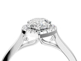 Silver Pear Cut Halo Round Diamond Solitaire Ring with Pavé Band and Four-Prong Setting_16