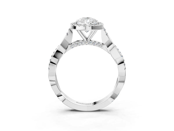 Sterling Silver Pear-Shaped Interwoven Twist Halo Engagement Ring Setting