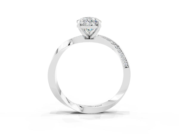 Silver Pear Cut Moissanite Engagement Ring with Side Stone Accents and Four-Prong Setting