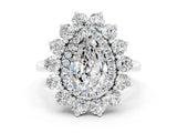 Silver Pear Cut Moissanite Floral Double Halo Engagement Ring with Prong Setting_144
