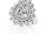 Silver Pear Cut Moissanite Floral Double Halo Engagement Ring with Prong Setting_145