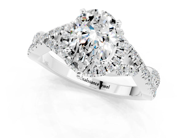 Silver Pear Cut Moissanite  Halo Twist Band Solitaire Prong Setting Ring