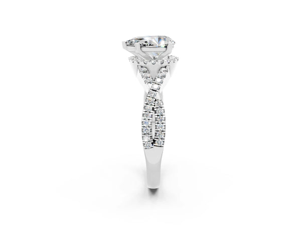 Silver Pear Cut Moissanite  Halo Twist Band Solitaire Prong Setting Ring
