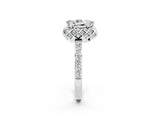 Silver Pear Cut Moissanite Scalloped Halo Engagement Ring with Round Shared Prong Band_56