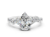 Silver Pear Cut Moissanite Scattered Round Accent Ring with Prong Setting_84