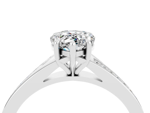 Silver Pear Cut Moissanite Solitaire Ring with Pavé Band and Prong Setting_16