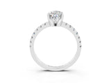 Silver Pear Cut Moissanite Solitaire Ring with Round  Pavé Band and Four-Prong Setting_51