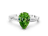 Silver Pear Cut Peridot Engagement Ring with Side Stone Accents and Four-Prong Setting_12