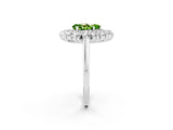 Silver Pear Cut Peridot Floral Double Halo Engagement Ring with Prong Setting_194