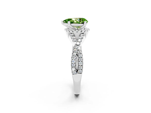 Silver Pear Cut Peridot  Halo Twist Band Solitaire Prong Setting Ring