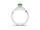 Silver Pear Cut Peridot  Halo Twist Band Solitaire Prong Setting Ring_15