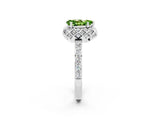 Silver Pear Cut Peridot Scalloped Halo Engagement Ring with Round Shared Prong Band_56