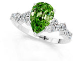 Silver Pear Cut Peridot Scattered Round Accent Ring with Prong Setting_61