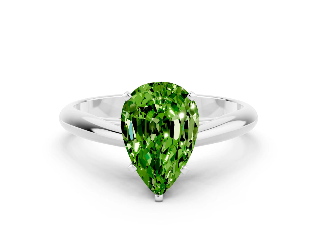 Silver Pear Cut Peridot Solitaire Engagement Ring with Cathedral Setting and Four-Prong Mount_12