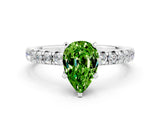 Silver Pear Cut Peridot Solitaire Pavé Engagement Ring with Round Band and Prong Setting_96