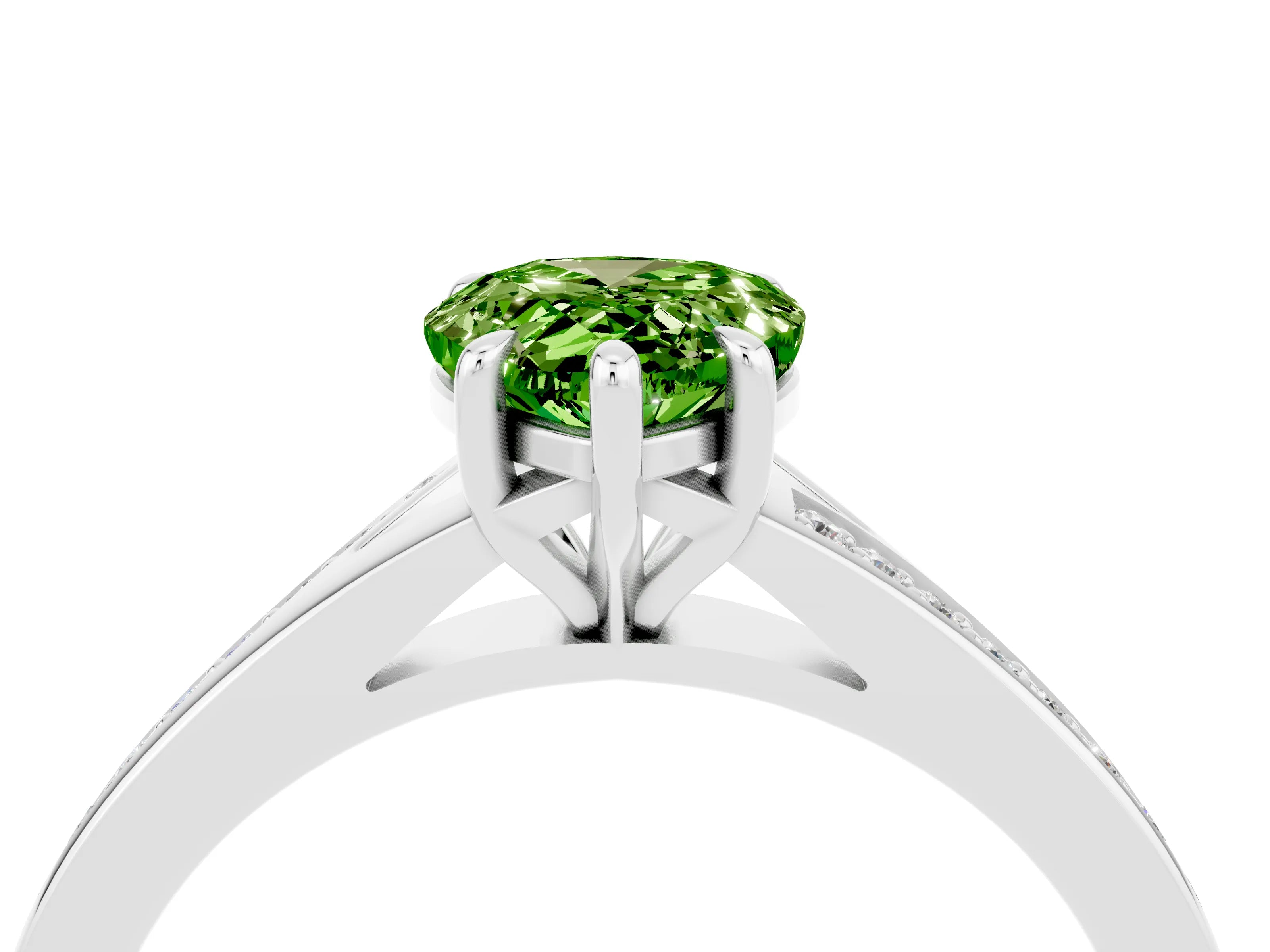 Silver Pear Cut Peridot Solitaire Ring with Pavé Band and Prong Setting_16