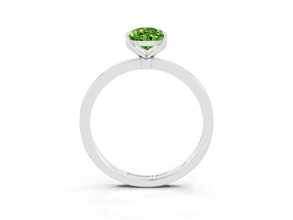 Silver Pear Cut Peridot Solitaire Ring with Thin Band and Prong Setting