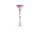 Silver Pear Cut Pink Sapphire Engagement Ring with Side Stone Accents and Four-Prong Setting_14