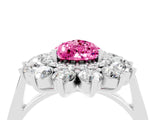 Silver Pear Cut Pink Sapphire Floral Double Halo Engagement Ring with Prong Setting_148