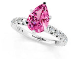 Silver Pear Cut Pink Sapphire Pavé Solitaire Ring with Round Band and Prong Setting_43