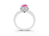 Silver Pear Cut Pink Sapphire Scalloped Halo Engagement Ring with Round Shared Prong Band_81