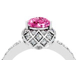 Silver Pear Cut Pink Sapphire Scalloped Halo Engagement Ring with Round Shared Prong Band_82
