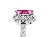 Silver Pear Cut Pink Sapphire Scalloped Halo Engagement Ring with Round Shared Prong Band_83