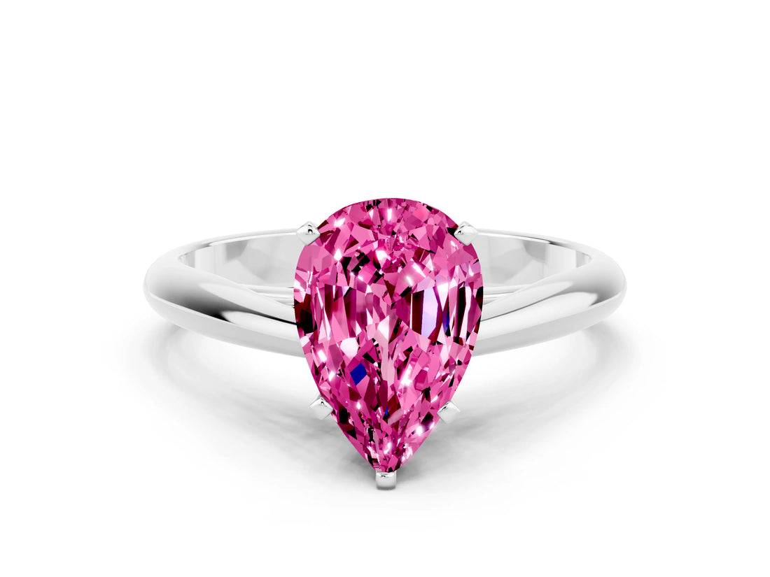 Silver Pear Cut Pink Sapphire Solitaire Engagement Ring with Cathedral Setting and Four-Prong Mount_12