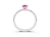 Silver Pear Cut Pink Sapphire Solitaire Pavé Engagement Ring with Round Band and Prong Setting_94