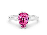 Silver Pear Cut Pink Sapphire Solitaire Ring with Flower Prong Setting and Classic Band_12