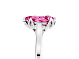Silver Pear Cut Pink Sapphire Solitaire Ring with Flower Prong Setting and Classic Band_17