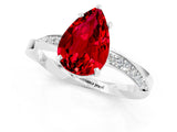 Silver Pear Cut Ruby Engagement Ring with Side Stone Accents and Four-Prong Setting_25