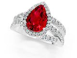 Silver Pear Cut Ruby Halo Ring with Round Split Shank and Prong Setting_67