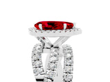 Silver Pear Cut Ruby Halo Ring with Round Split Shank and Prong Setting_71