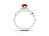 Silver Pear Cut Ruby  Halo Twist Band Solitaire Prong Setting Ring_15