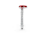 Silver Pear Cut Ruby Pavé Solitaire Ring with Round Band and Prong Setting_44