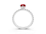 Silver Pear Cut Ruby Pavé Solitaire Ring with Round Band and Prong Setting_45