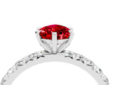 Silver Pear Cut Ruby Pavé Solitaire Ring with Round Band and Prong Setting_46