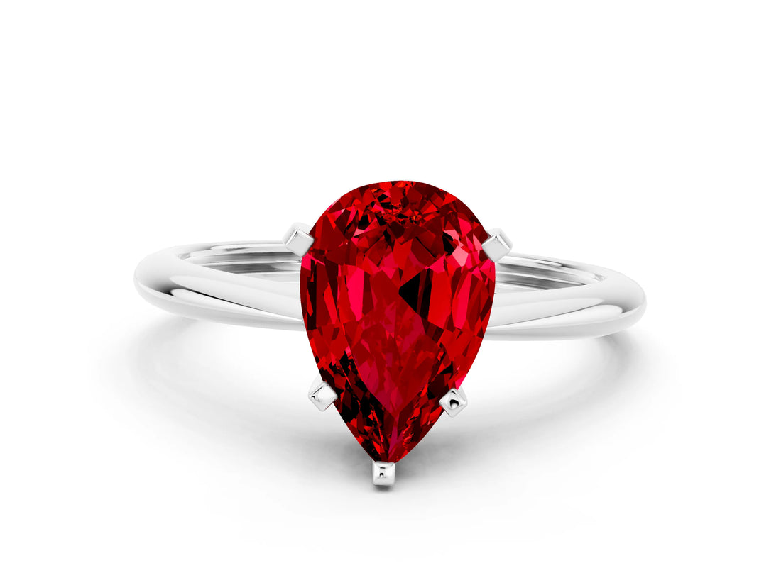 Silver Pear Cut Ruby Solitaire Engagement Ring with Classic Band and Four-Prong Setting_12
