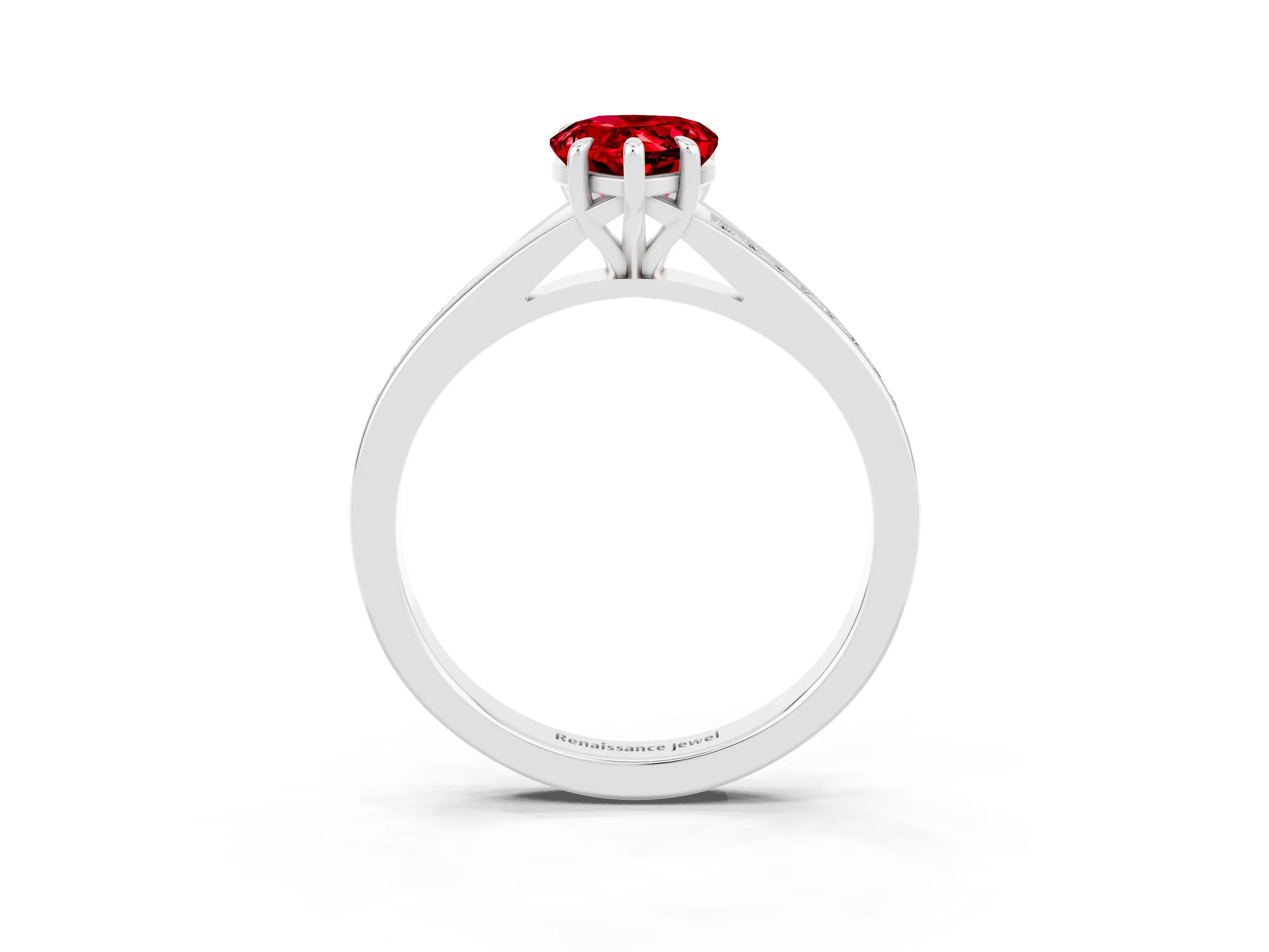 Silver Pear Cut Ruby Solitaire Ring with Pavé Band and Prong Setting_15