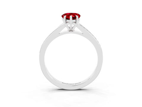 Silver Pear Cut Ruby Solitaire Ring with Pavé Band and Prong Setting_15